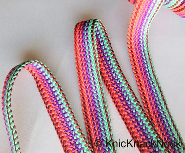 Pink, Blue And Purple Thread Lace Trim, Basket Weave